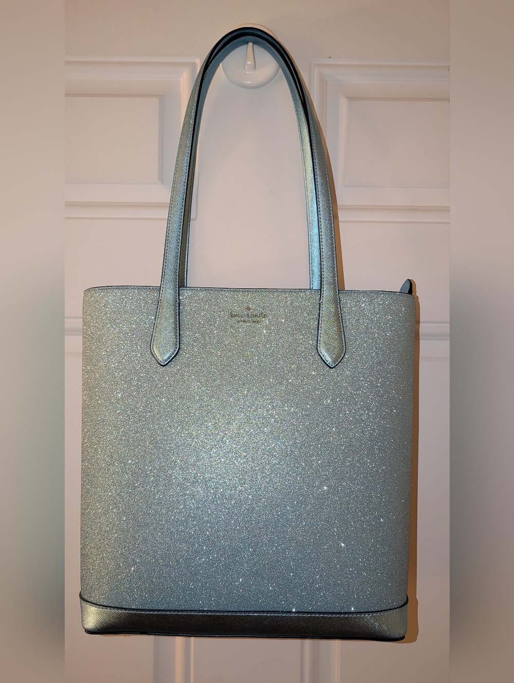 Kate Spade Glitter Large Tote Purse Tinsel Frosty Sky Blue VGUC